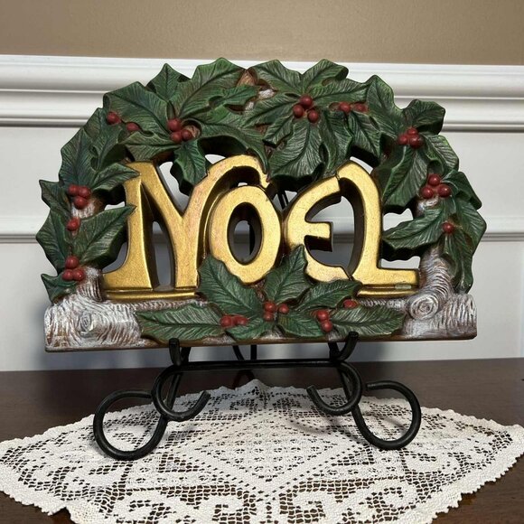 MCM NOEL Holly Berry Christmas chalk ware decor - Picture 1 of 10